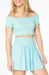 Roxy Lost Tides Smocked Off The Shoulder Crop Top
