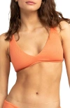 Roxy Love The Oceana Ribbed Bikini Top In Apricot Brandy