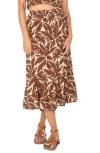 Roxy Malia Palm Print Tiered Cotton Midi Skirt In Parchment