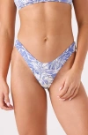 Roxy Mana Scoop Cheeky Bikini Bottoms In Blue