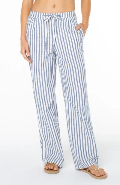 Roxy Mavericks Pleated Stripe Cotton Pants In Blue