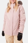 Roxy Meade Hooded Snow Jacket With Faux Fur Trim In Pink