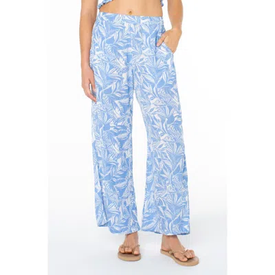 Roxy Midnight Avenue Tropical Palm Wide Leg Pants In Blue