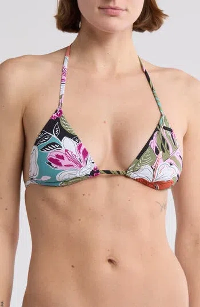 Roxy Mini Tiki Triangle Bikini Top In Anthracite Palms