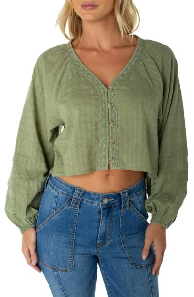 Roxy Monterey Eyelet Cotton Top In Green