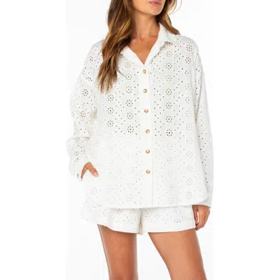 Roxy Morning Eyelet Embroidered Button-up Shirt In White