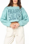 Roxy Morning Hike Graphic Crop Sweatshirt In Aquifer Solid