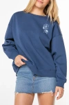 Roxy Morning Hike Oversize Fleece Graphic Sweatshirt In Blue