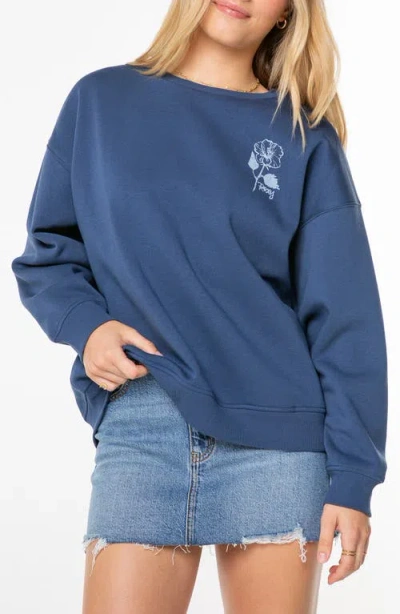 Roxy Morning Hike Oversize Fleece Graphic Sweatshirt In Blue