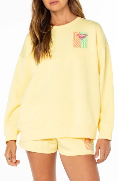 Roxy Morning Strole Graphic Crewneck Sweatshirt In White