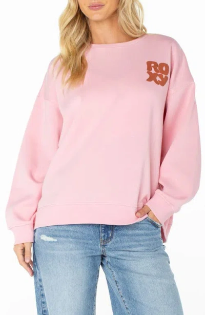 Roxy Morning Stroll Oversize Logo Graphic Sweatshirt In Pink