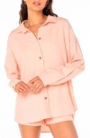 Roxy Morning Time Linen Blend Button-up Shirt In Rose Cloud Solid