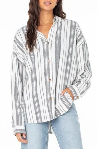 Roxy Morning Time Stripe Linen Blend Button-up Shirt In White