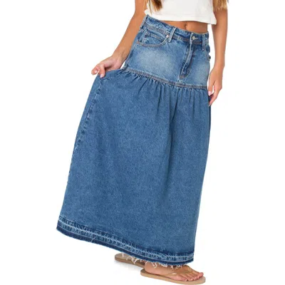 Roxy Nocturne Denim Maxi Skirt In Blue