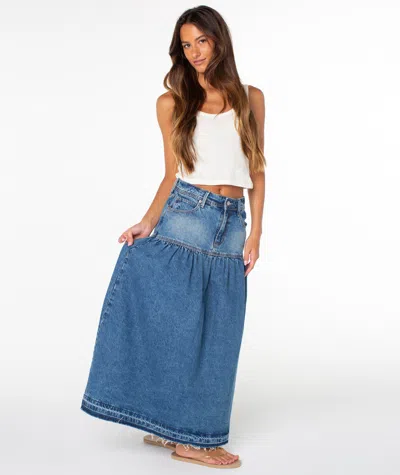 Roxy Nocturne Praire Skirt In Salt Fade Denim Wash