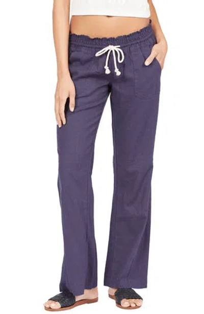 Roxy Oceanside Linen Blend Beach Pants In Blue
