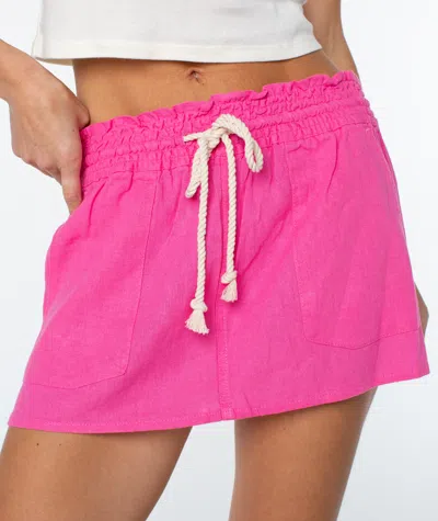 Roxy Oceanside Drawstring Waist Linen Blend Skirt In Pink