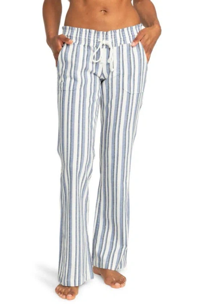Roxy Oceanside Stripe Trousers In Bijou Blue