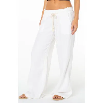 Roxy Oceanside Wide Leg Linen Blend Drawstring Pants In Gray