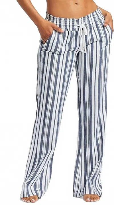 Roxy Oceanside Yarn Dye Pants In Mood Indigo Paradise Stripe In Blue