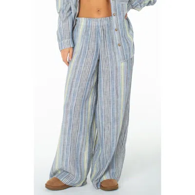 Roxy Offshore Stripe Wide Leg Cotton Pants In Blue