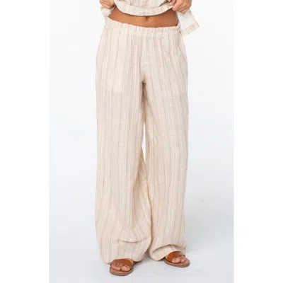 Roxy Offshore Stripe Wide Leg Cotton Pants In Brown