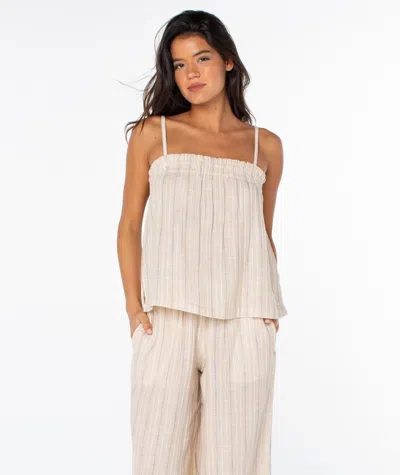 Roxy Offshore Stripe Cotton Camisole In Brown