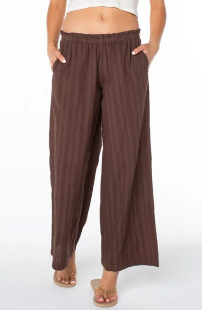 Roxy Offshore Wide Leg Cotton Pants In Brown