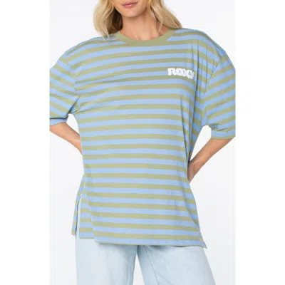 Roxy Old School Stripe Oversize Graphic T-shirt In Blue