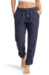 Roxy On The Seashore Tie Waist Linen Blend Pants In Blue