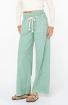 Roxy Paddle On Drawstring Cotton & Linen Pants In Green