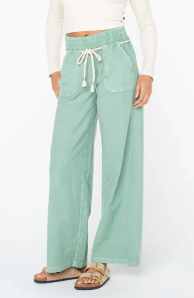 Roxy Paddle On Drawstring Cotton & Linen Pants In Green