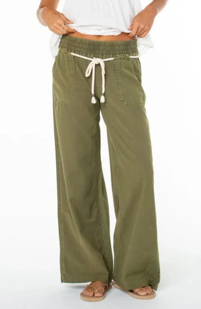 Roxy Paddle On Drawstring Cotton & Linen Pants In Green