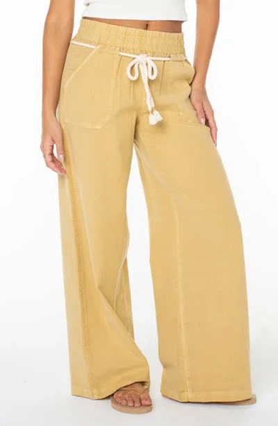 Roxy Paddle On Drawstring Cotton & Linen Pants In Yellow