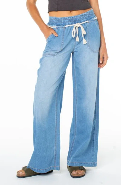 Roxy Paddle On Drawstring Denim Pants In Blue