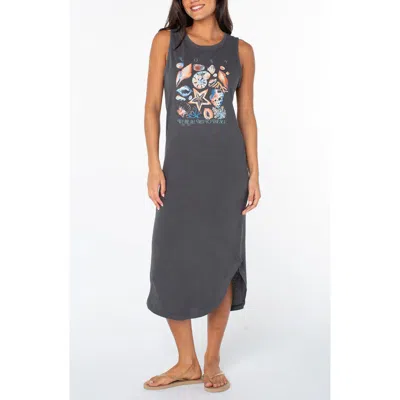 Roxy Painted Shells Sleeveless Midi Dress In Black