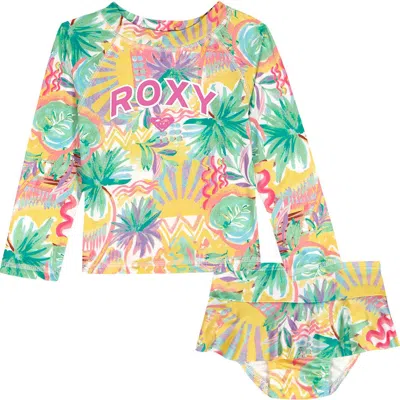 Roxy Kids'  Palm Long Sleeve Rashguard Top & Bikini Bottoms Set In Multi