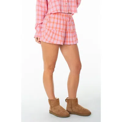 Roxy Palm Shade Plaid Tiered Shorts In Pink