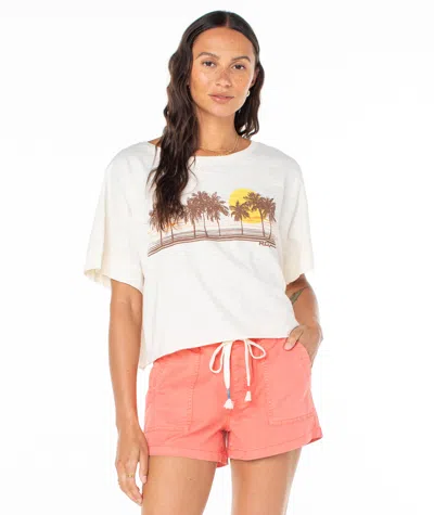 Roxy Palm Stripe Cropped Tee In White