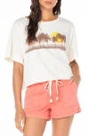 Roxy Palm Stripe Oversize Crop Graphic T-shirt In Egret