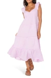 Roxy Palmy Days Tiered Cotton Midi Dress In Orchid Bouquet Solid