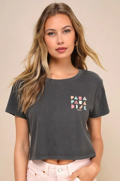 Roxy Para Paradise Washed Charcoal Cropped Graphic Tee In Phantom