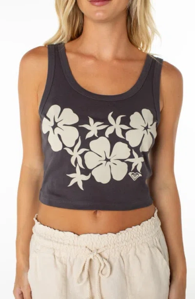 Roxy Plumeria Hibiscus Crop Top In Black