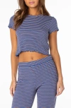 Roxy Poolside Striped Ribbed Crop T-shirt In Blue
