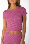 Roxy Poolside Striped Ribbed Crop T-shirt In Pink