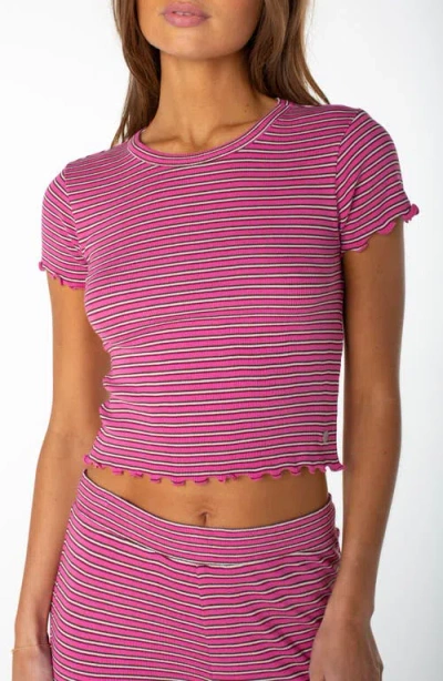 Roxy Poolside Striped Ribbed Crop T-shirt In Pink