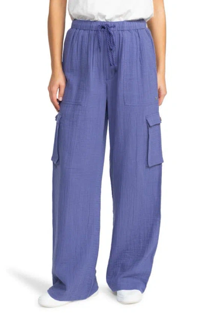 Roxy Precious Cargo Linen Blend Drawstring Pants In Marlin