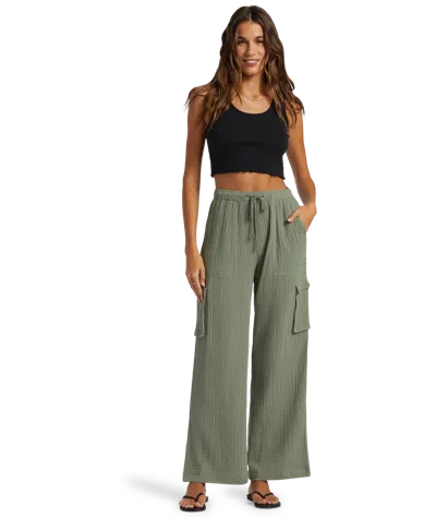 Roxy Precious Cargo Slub Pant In Green