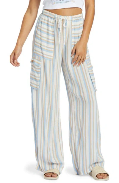 Roxy Precious Cargo Stripe Drawstring Trousers In Egret