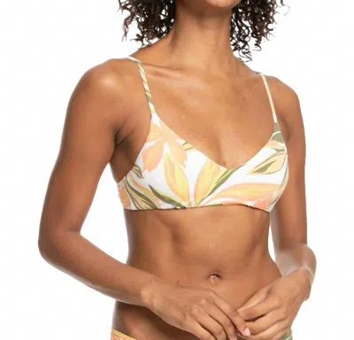 Roxy Printed Beach Classics Bra Bikini Top In Bright White Subtly Salty In Yellow